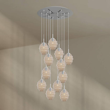 s.luce Echos gallerilampe med 12 lys, Ø 80 cm baldakin Ø 18 cm med 12 elegante glaskropper.