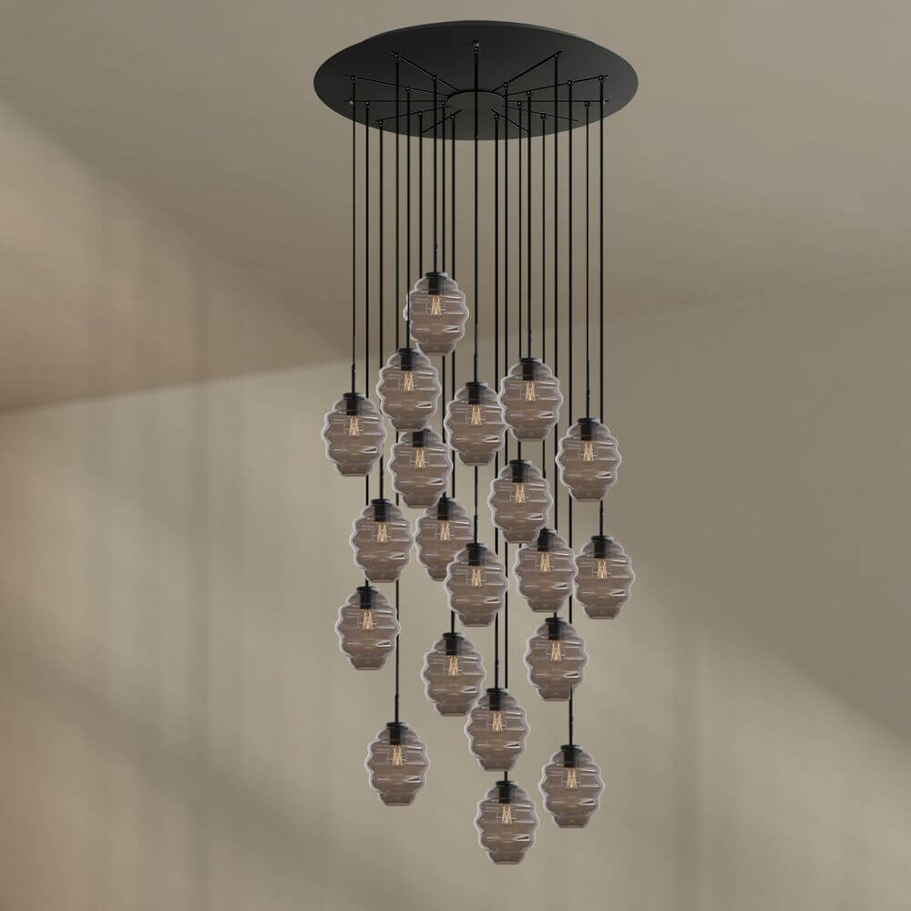 s.luce Echos Galerieleuchte 20-flammig mit Baldachin, elegante Lichtkomposition für hohe Räume.