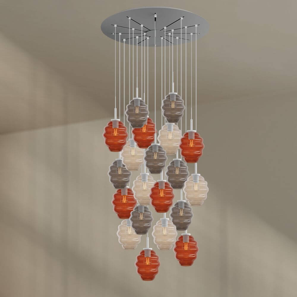 s.luce Echos Galerieleuchte 20-flammig Ø 120cm Baldachin Ø 18cm mit bunten Glaskörpern