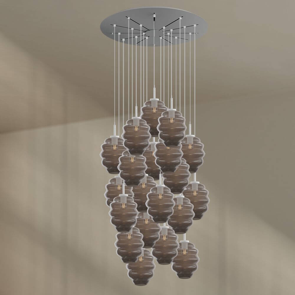 s.luce Echos Galerieleuchte 20-flammig Ø 120cm Baldachin Ø 25cm mit stilvollen Glaskörpern