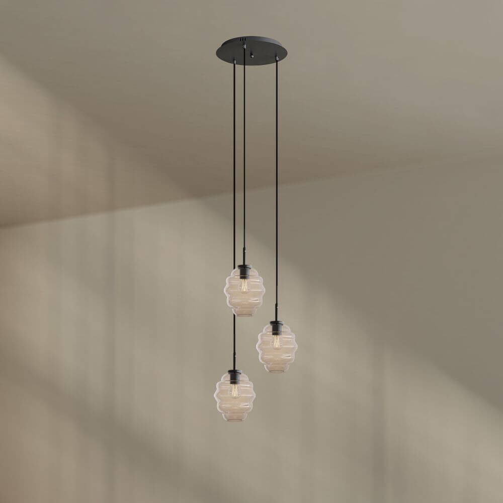 s.luce Echos Galerieleuchte, 3-flammig mit mundgeblasenen Glaskörpern, ideal für kleinere Räume.