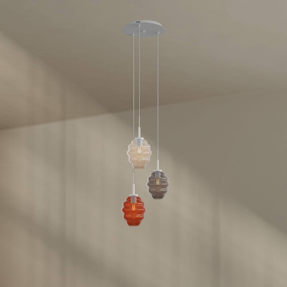s.luce Echos Galerieleuchte 3-flammig mit bunten Glaskörpern und modernem Baldachin, ideal für kleine Räume.