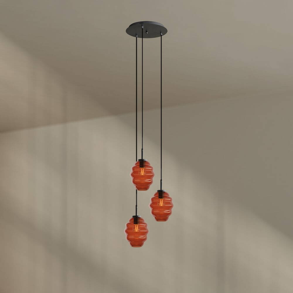 s.luce Echos Galerieleuchte 3-flammig mit orangefarbenen Glaskörpern, perfekt für moderne Wohnräume.