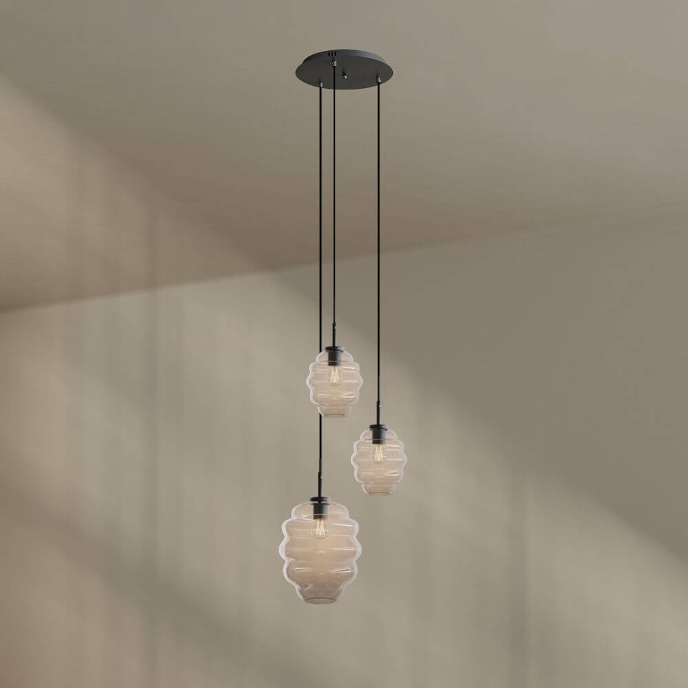 s.luce Echos Galerieleuchte 3-flammig Ø 40cm Baldachin Ø 18/25cm - hängende Galerieleuchte mit mundgeblasenen, asymmetrischen Glasformen