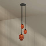 s.luce Echos Galerieleuchte mit 3-glasedrücken, orangefarbene Glaskörper, modern für hohe Räume