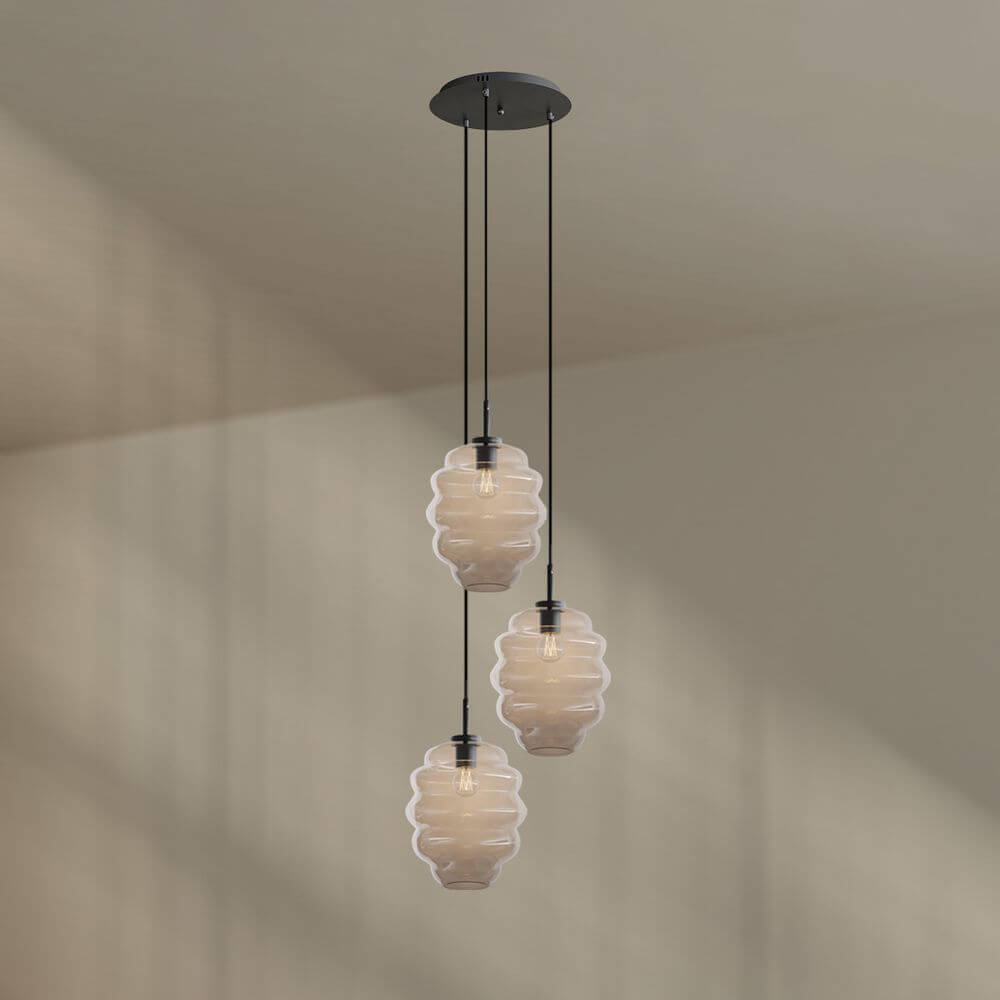 s.luce Echos Galerieleuchte, 3-flammig, Ø 40 cm Baldachin, moderne Hängeleuchte mit mundgeblasenem Glas.