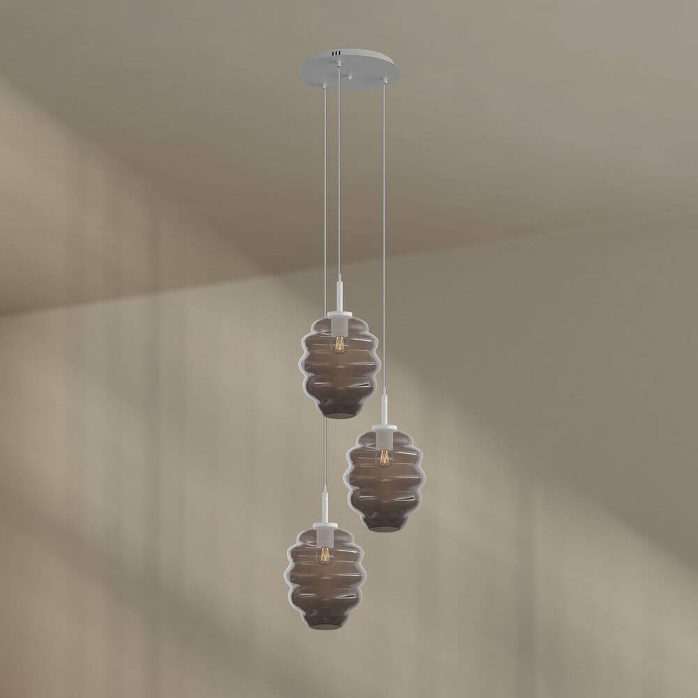 s.luce Echos Galerieleuchte 3-flammig mit mundgeblasenem Glas, ideal für hohe Räume und moderne Interiors.