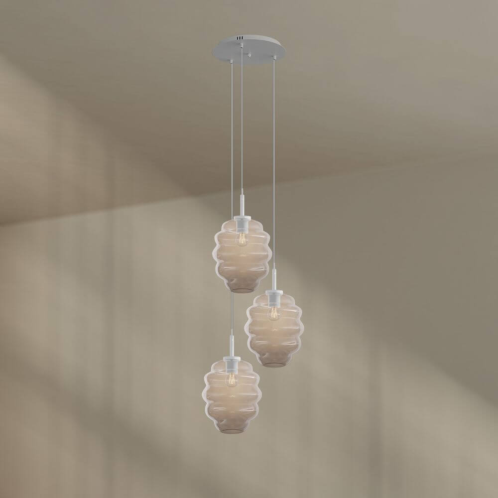 s.luce Echos Galerieleuchte 3-flammig Ø 40cm Baldachin Ø 25cm mit drei strukturierten Glaskörpern.