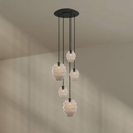 s.luce Echos 5-light gallery light Ø 60 cm canopy Ø 18/25 cm with elegant glass bodies.