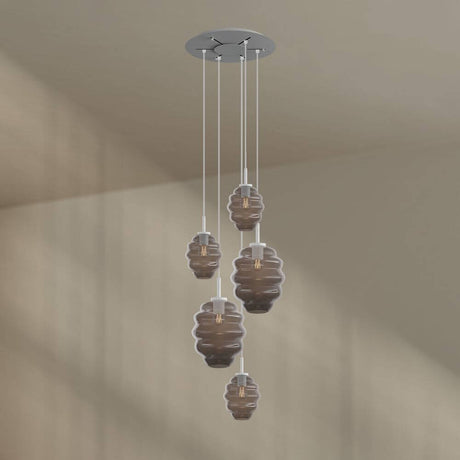 s.luce Echos 5-light gallery light Ø 60 cm canopy Ø 18/25 cm with elegant glass bodies