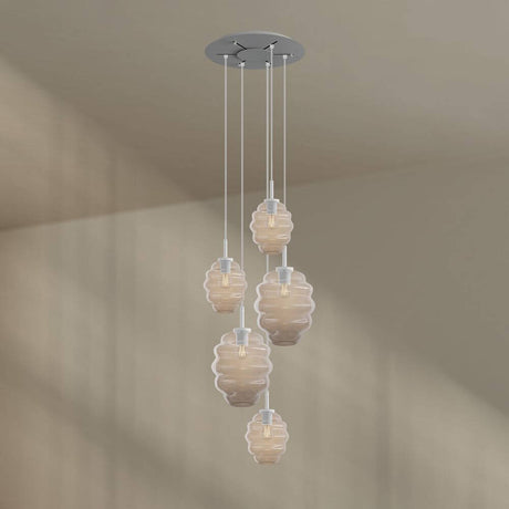 s.luce Echos 5-light gallery light Ø 60 cm canopy Ø 18/25 cm with mouth-blown glass bodies.