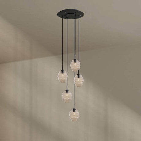 s.luce Echos Galerieleuchte 5-flammig Ø 60cm Baldachin Ø 18cm mit 5 elegantem Pendelleuchten.