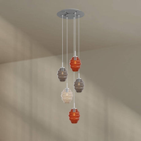s.luce Echos Galerieleuchte 5-flammig Ø 60cm Baldachin Ø 18cm in Braun und Rauchfarben.