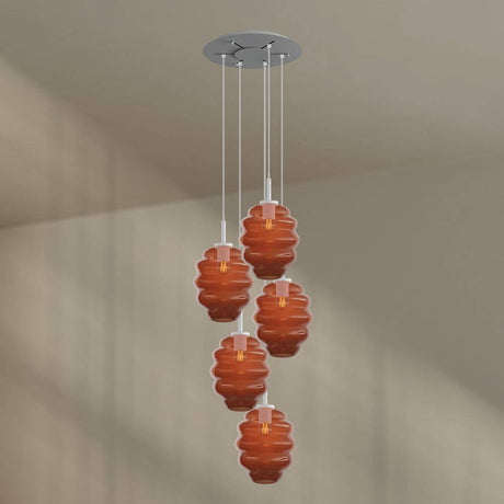 s.luce Echos gallery light 5-light Ø 60 cm canopy Ø 25 cm with orange glass elements.