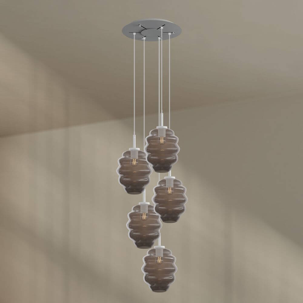 s.luce Echos Galerieleuchte 5-flammig Ø 60cm Baldachin Ø 25cm in elegantem Design mit großen Glaskörpern