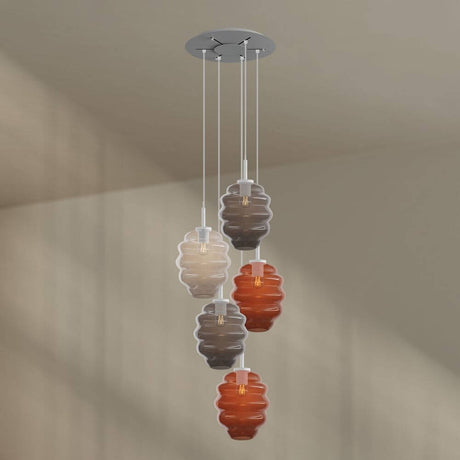 s.luce Echos gallery light 5-light Ø 60 cm canopy Ø 25 cm with colorful glass elements in a modern design.