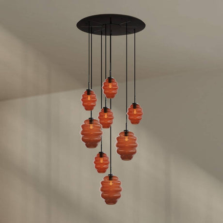 s.luce Echos 8-light gallery light Ø 80cm canopy Ø 18/25cm with mouth-blown glass in brown