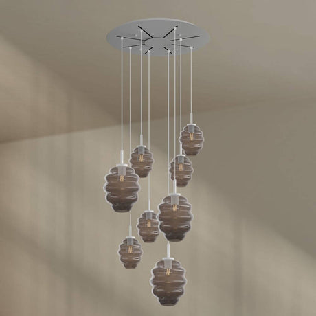 s.luce Echos 8-light gallery light Ø 80cm canopy Ø 18/25cm, elegant glass lamps in harmonious design.