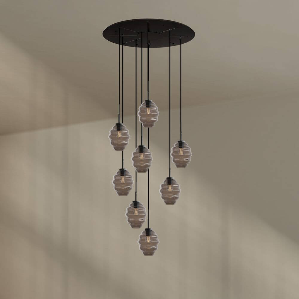 s.luce Echos Galerieleuchte 8-flammig Ø 80cm Baldachin Ø 18cm mit kunstvollem Glasdesign und harmonischem Lichtspiel.