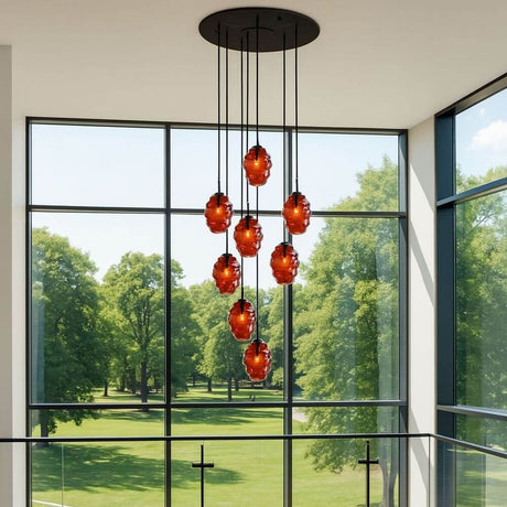 s.luce Echos Galerieleuchte 8-flammig Ø 80cm Baldachin Ø 18cm mit kunstvollem Glasdesign im modernen Raum.