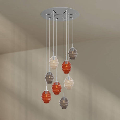 s.luce Echos Galerieleuchte 8-flammig Ø 80cm Baldachin Ø 18cm mit kunstvollem Glasdesign in Braun, Rauch und Klar