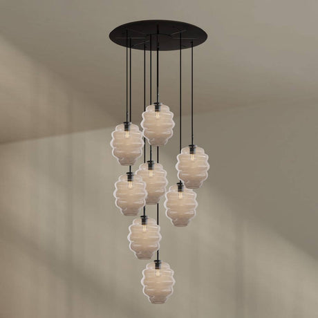 s.luce Echos Galerieleuchte 8-flammig Ø 80cm Baldachin Ø 25cm mit kunstvollem Glasdesign und harmonischem Lichtspiel.