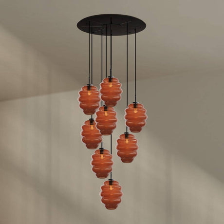 s.luce Echos Galerieleuchte 8-flammig Ø 80cm Baldachin Ø 25cm mit kunstvollem Glasdesign in Braun