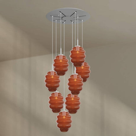 s.luce Echos Galerieleuchte 8-flammig Ø 80cm Baldachin Ø 25cm mit kunstvollem Glasdesign in Braun