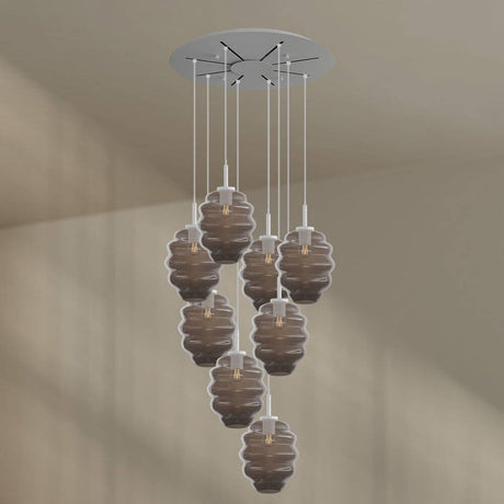 s.luce Echos Galerieleuchte 8-flammig Ø 80cm Baldachin Ø 25cm mit mundgeblasenen Glaskörpern in Rauch.