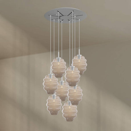 s.luce Echos Galerieleuchte 8-flammig Ø 80cm Baldachin Ø 25cm mit modernen Glasleuchten in eleganter Anordnung.