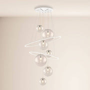 s.luce Galaxy XXL LED lampe de galerie à 8 flammes, luminaire anneau, globes en verre avec des globes en verre ronds modernes et des anneaux LED.