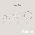 4er Set s.luce Globe Kugelleuchten in verschiedenen Durchmessern: 30 cm, 40 cm, 50 cm, 60 cm.