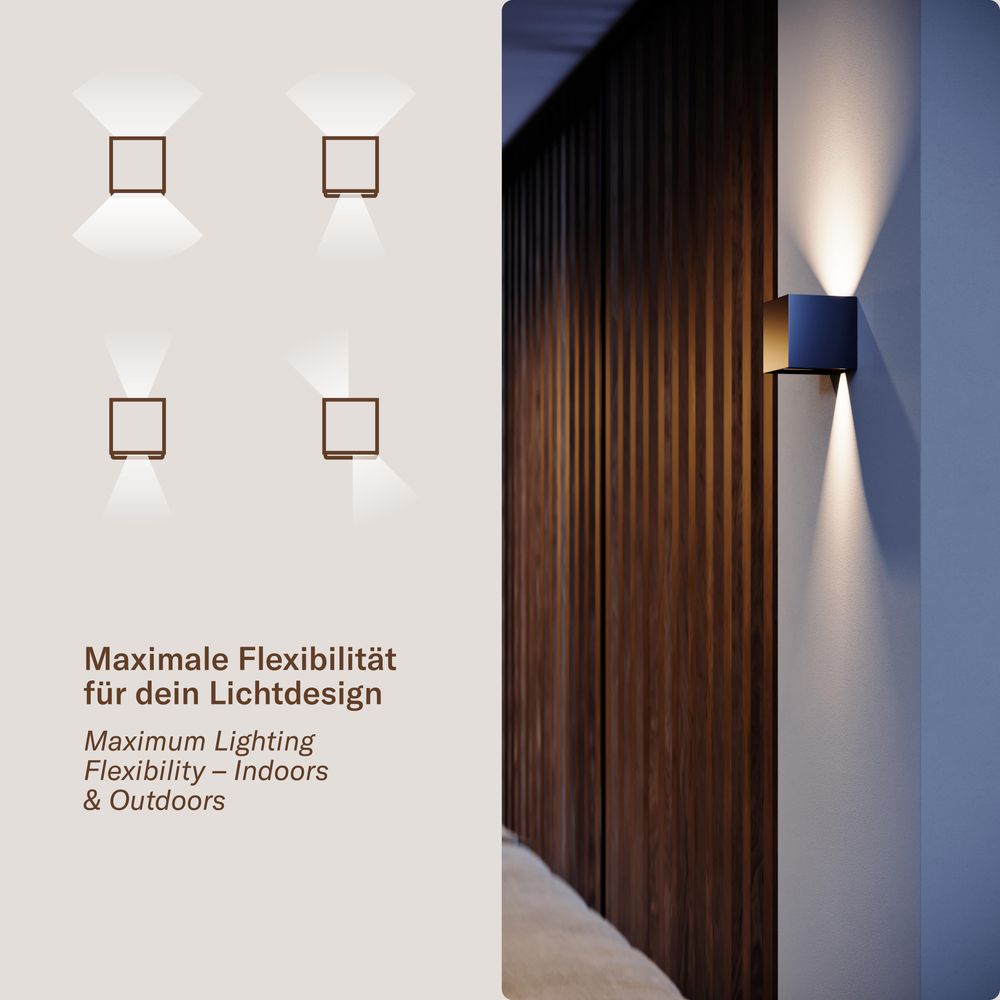 s.luce Ixa LED lampada da parete ad angolo regolabile per interni ed esterni IP44