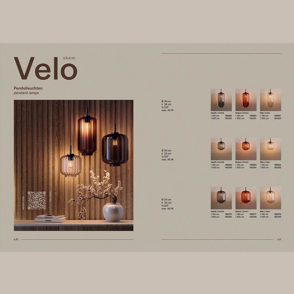 Katalog s.luce® - homecoming lights. Pendelleuchten und stilvolle Raumkonzepte im Velo-Katalog.