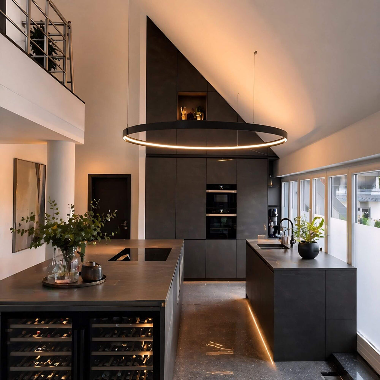 s.luce Made LED ring XL pendant luminaire staircase Dimmable RAL