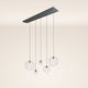 s.luce Orb 5-flammige Esstischlampe 2-reihig 160cm mit fünf transparenten Glaskugeln.