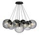 s.luce Orb Cluster Glas-Pendelleuchte 13-flammig 13x20cm in eleganter, moderner Form aus Glas für Wohnzimmer und Esstisch.