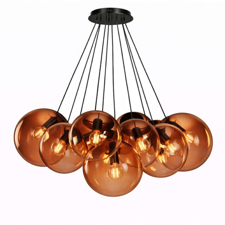s.luce Orb Cluster Glas-Pendelampe 13-flammig 13x30cm in modernem Design mit rauchigen Glaskugeln, ideal für stilvolle Wohnräume.
