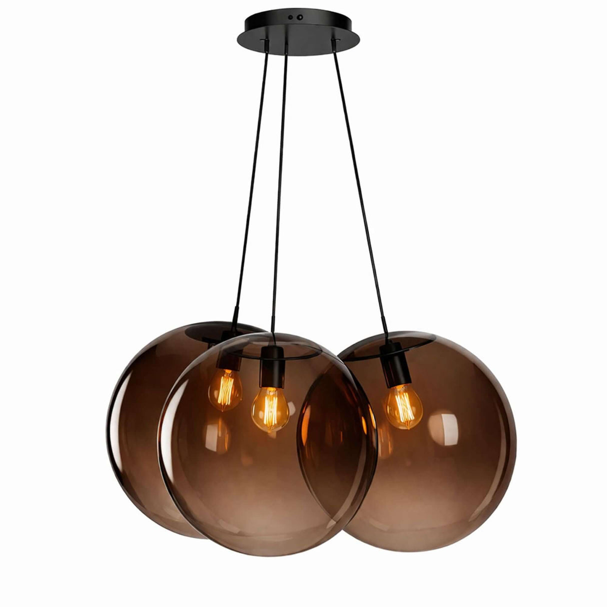 s.luce Orb Cluster Glas-Hängeleuchte 3-flammig 3x40cm mit drei mundgeblasenen Glaskugeln in modernem Design.