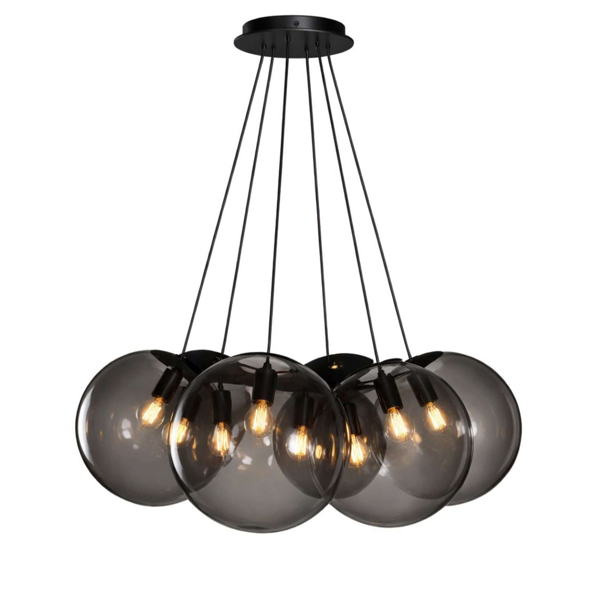 s.luce Orb Cluster Mehrfach-Pendelleuchte 7-flammig 7x20cm in eleganten Glaskugeln für modernes Wohndesign.