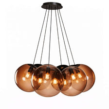 s.luce Orb Cluster Mehrfach-Hängelampe 7-flammig 7x30cm braun mit schwarzer Aufhängung, 7 mundgeblasene Glaskugeln
