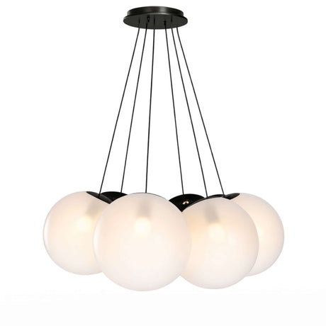 s.luce Orb Cluster Mehrfach-Hängelampe 7-flammig 7x30cm mit sieben mundgeblasenen Glaskugeln in moderner Anordnung.