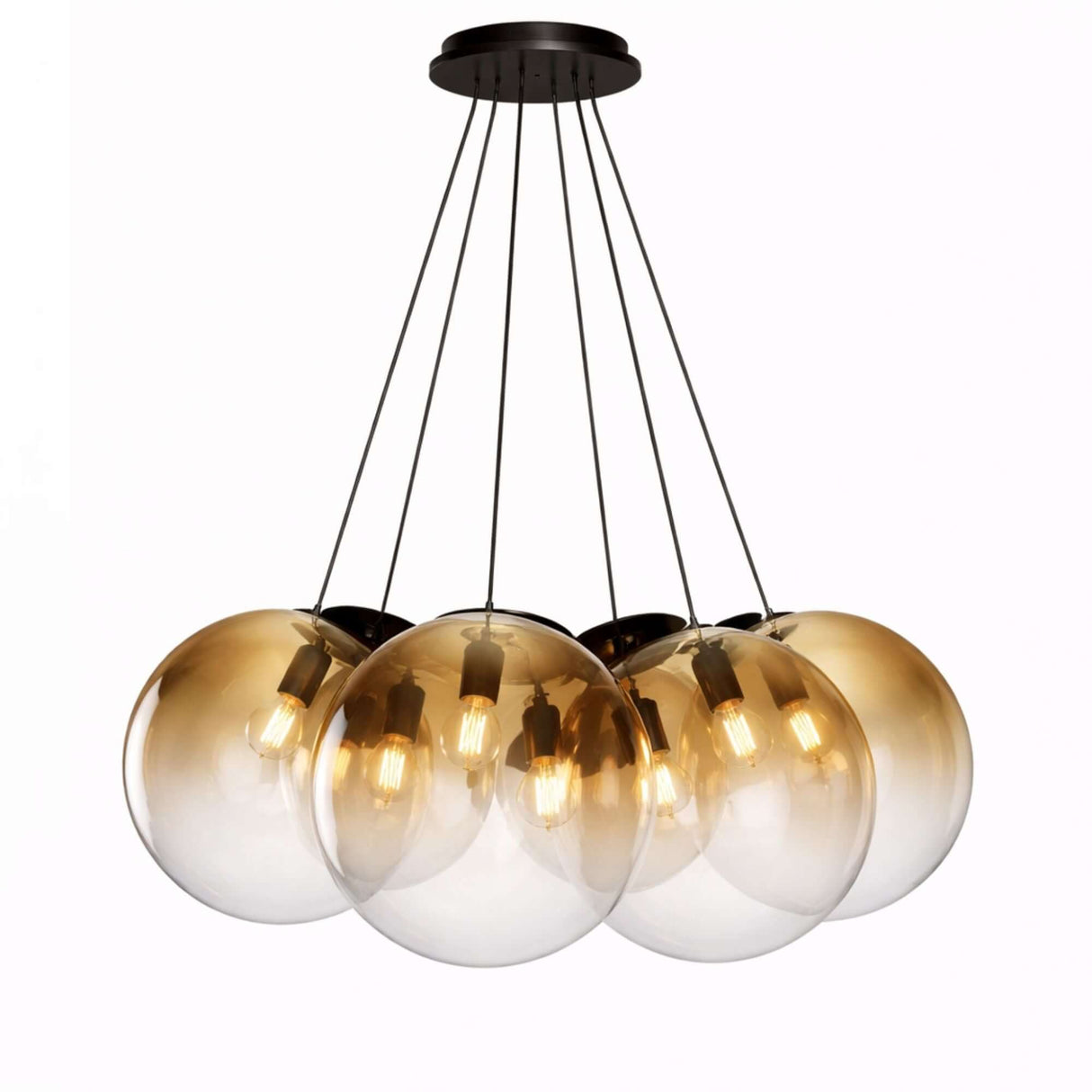 s.luce Orb Cluster Mehrfach-Pendelleuchte 7-flammig 7x40cm mit modernen, mundgeblasenen Glaskugeln für stilvolle Wohnräume.
