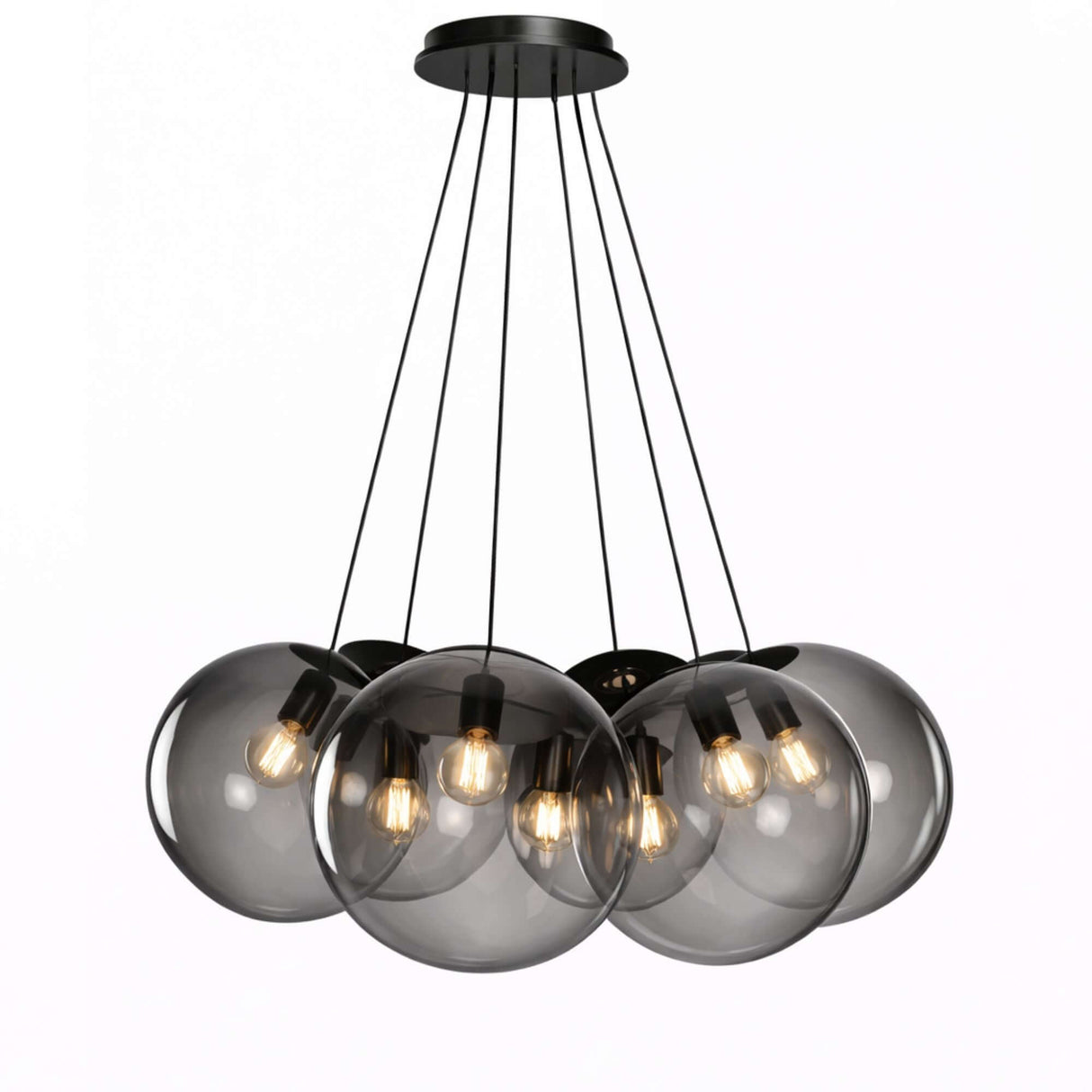 s.luce Orb Cluster Mehrfach-Pendelleuchte 7-flammig 7x40cm, moderne Pendelleuchte mit mundgeblasenen Glaskugeln, ideal für Essbereiche.
