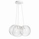 s.luce Orb Cluster Glas-Pendelleuchte 3-flammig 3x30cm mit drei transparenten Glaskugeln auf weißem Baldachin.