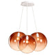 s.luce Orb Cluster Glas-Pendelleuchte 3-flammig 3x30cm mit drei mundgeblasenen Glaskugeln in kupferfarbenem Design.