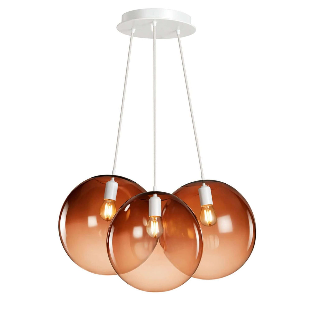 s.luce Orb Cluster Glas-Pendelleuchte 3-flammig 3x30cm mit drei mundgeblasenen Glaskugeln in trendigem Design.