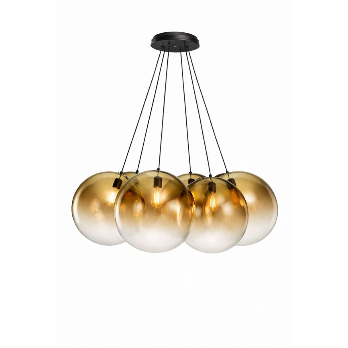 s.luce Orb Cluster Glas-Hängelampe 7-flammig 7x50cm, elegante Pendelleuchte mit mundgeblasenen Glaskugeln für modernes Wohnen.