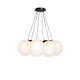 s.luce Orb Cluster Glas-Hängelampe 7-flammig 7x50cm mit sechs weißen Glaskugeln für den modernen Esstisch.