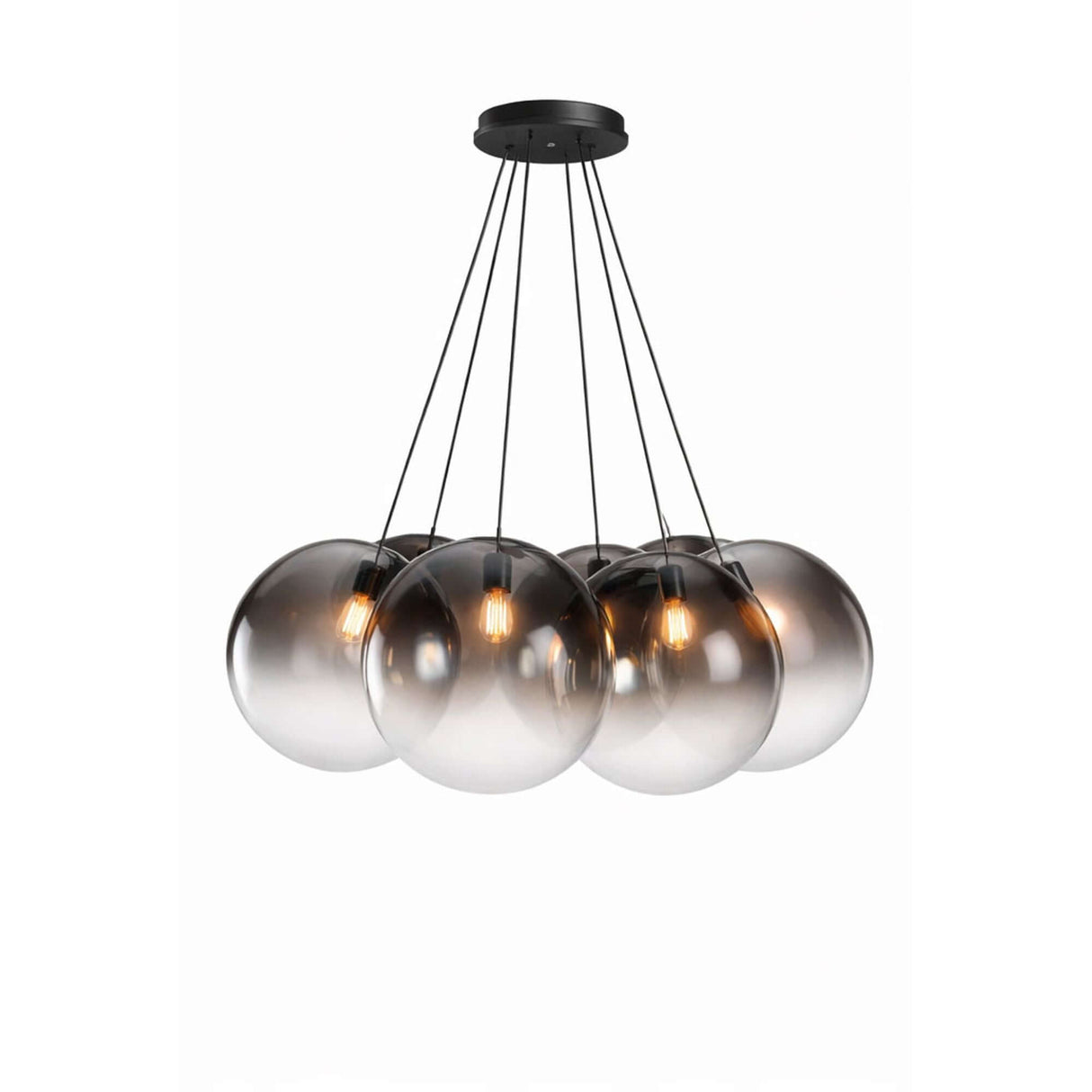 s.luce Orb Cluster Glas-Hängelampe 7-flammig 7x50cm moderne Pendelleuchte mit 7 großen Glaskugeln, ideal für Esstische.